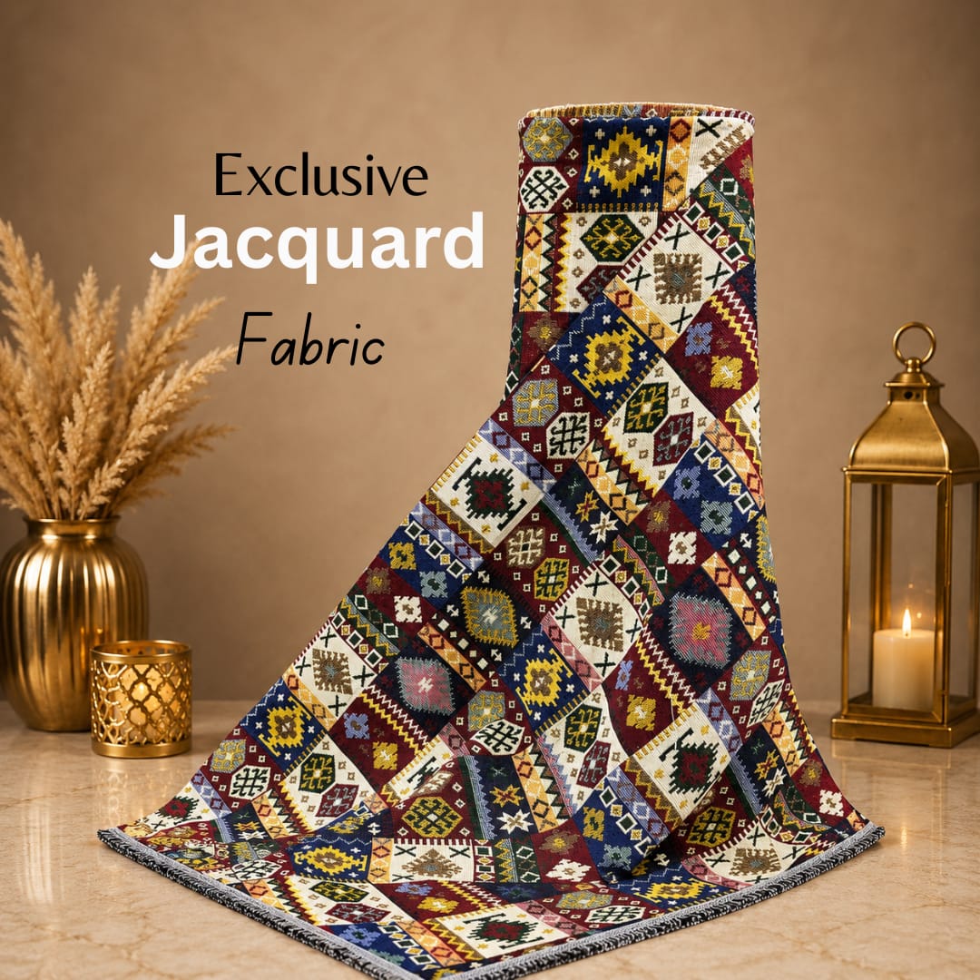 Fabrics2Buy.com Facebook ad: Premium Jacquard Fabrics for fashion & home interiors.