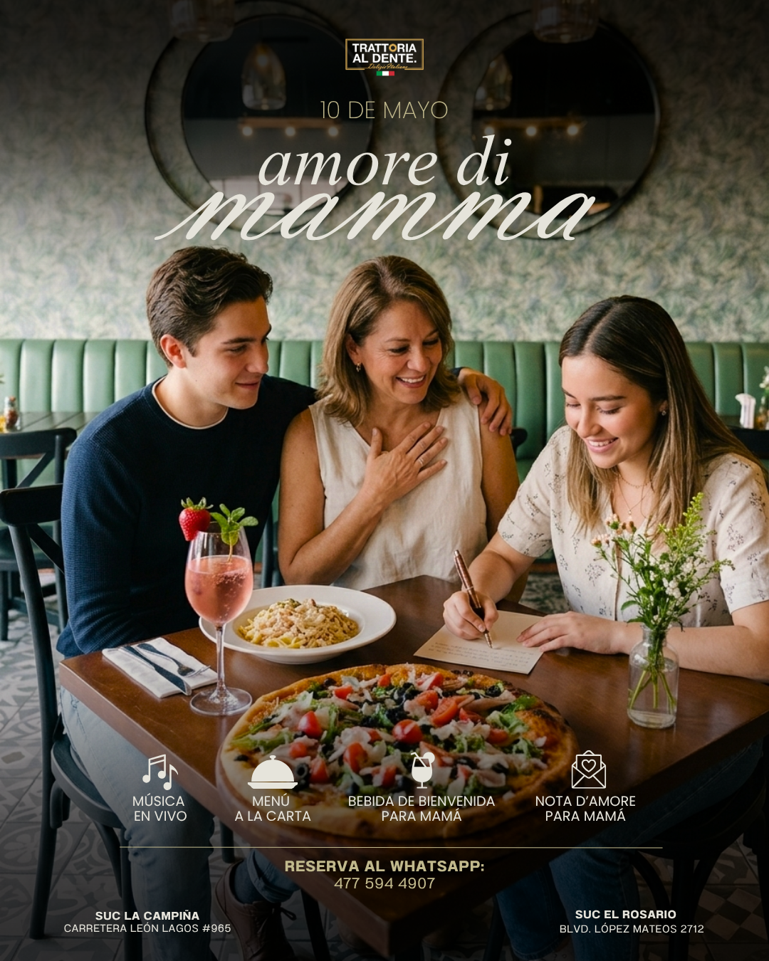 Trattoria Al Dente Facebook ad: Reserva para el 10 de mayo