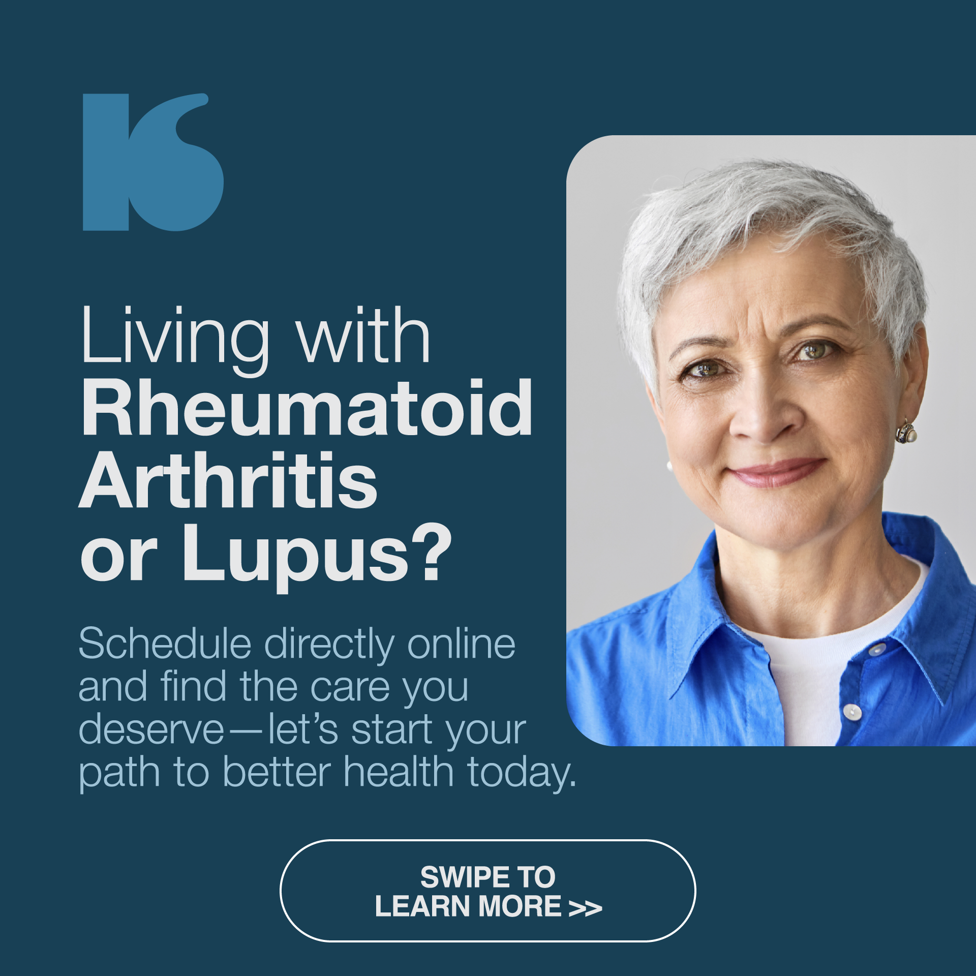 Kelsey-Seybold Clinic Facebook ad: Living with rheumatoid arthritis or lupus can bring…