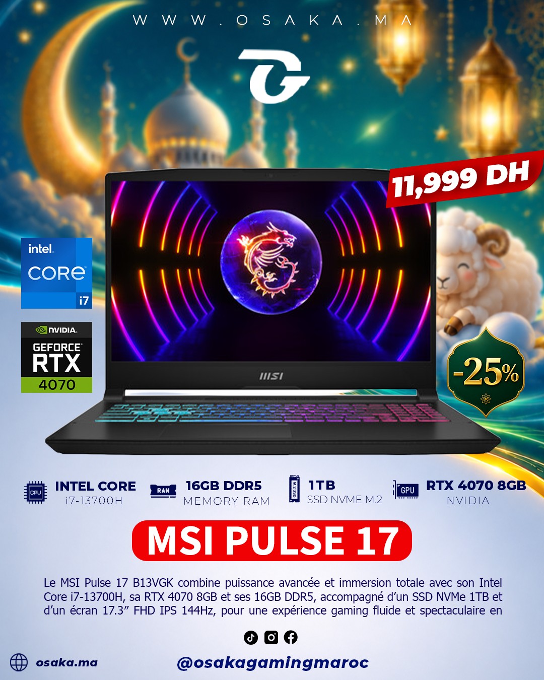 Osaka Gaming Maroc Facebook ad: Le MSI Pulse 17 B13VGK est un laptop…