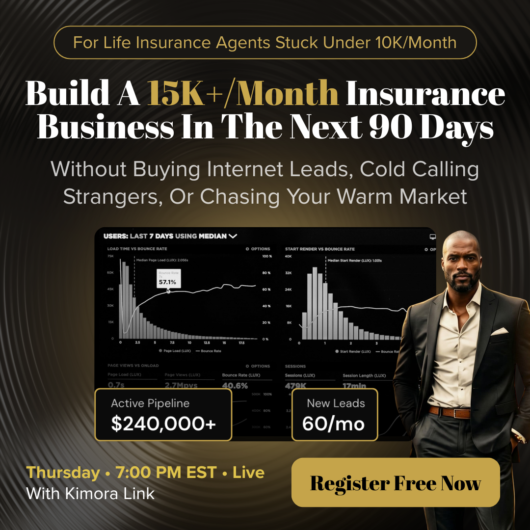 The Legacy Link Facebook ad: Build A 15K+/Month Insurance Business.