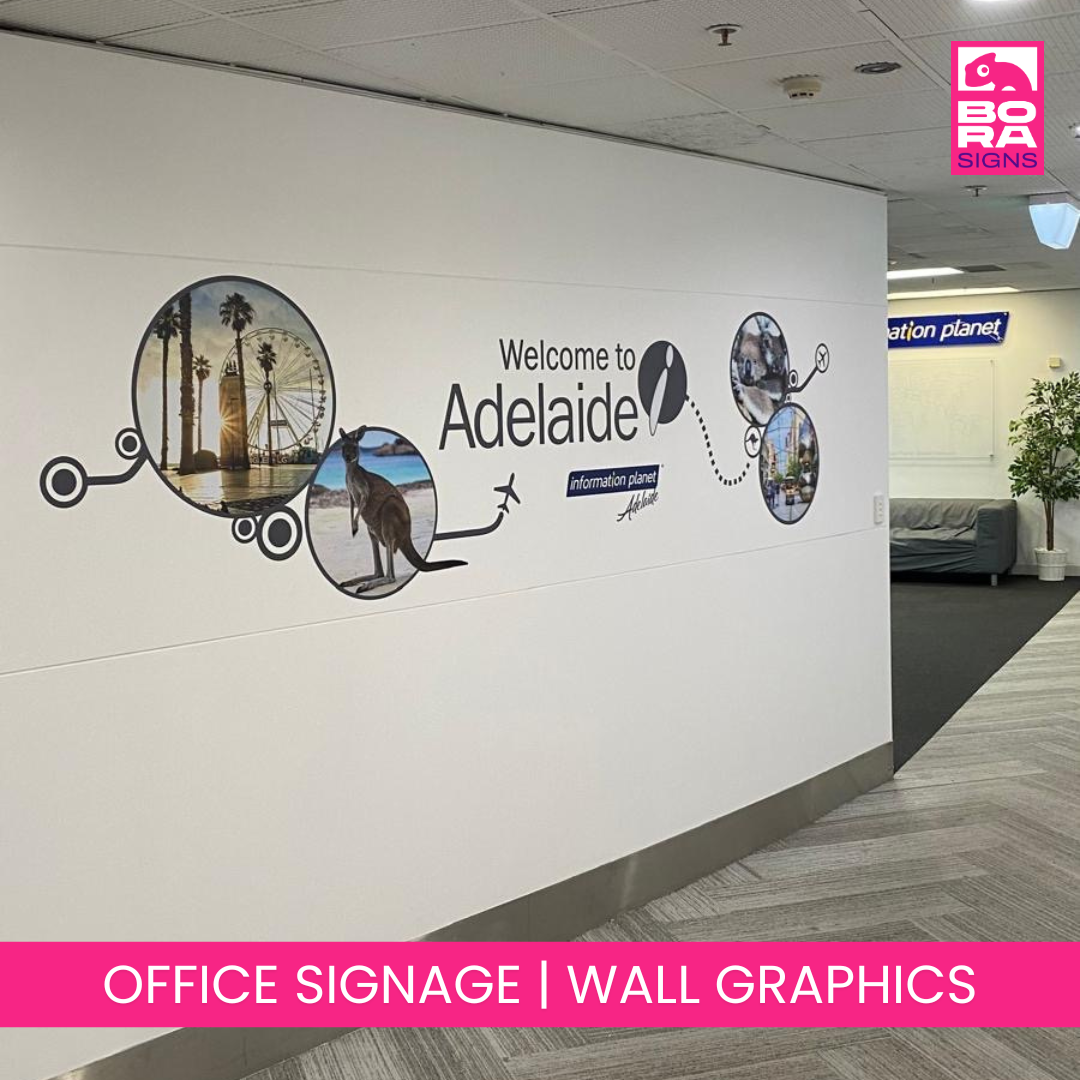 Bora Signs Facebook ad: Wall Graphics for Offices, Gyms, Cafes & More