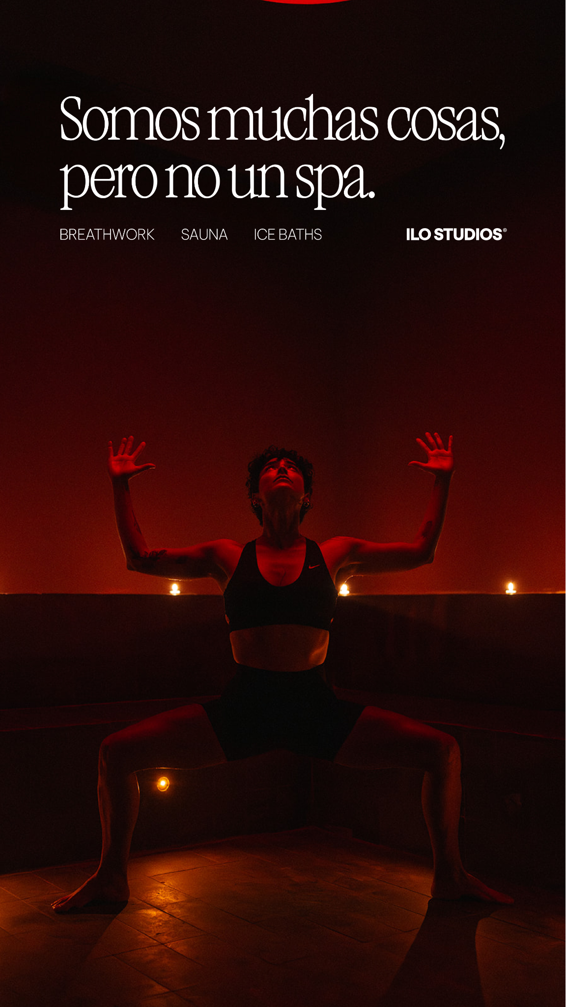 Ilo studios Facebook ad: Breathwork. Sauna. Baños de hielo.