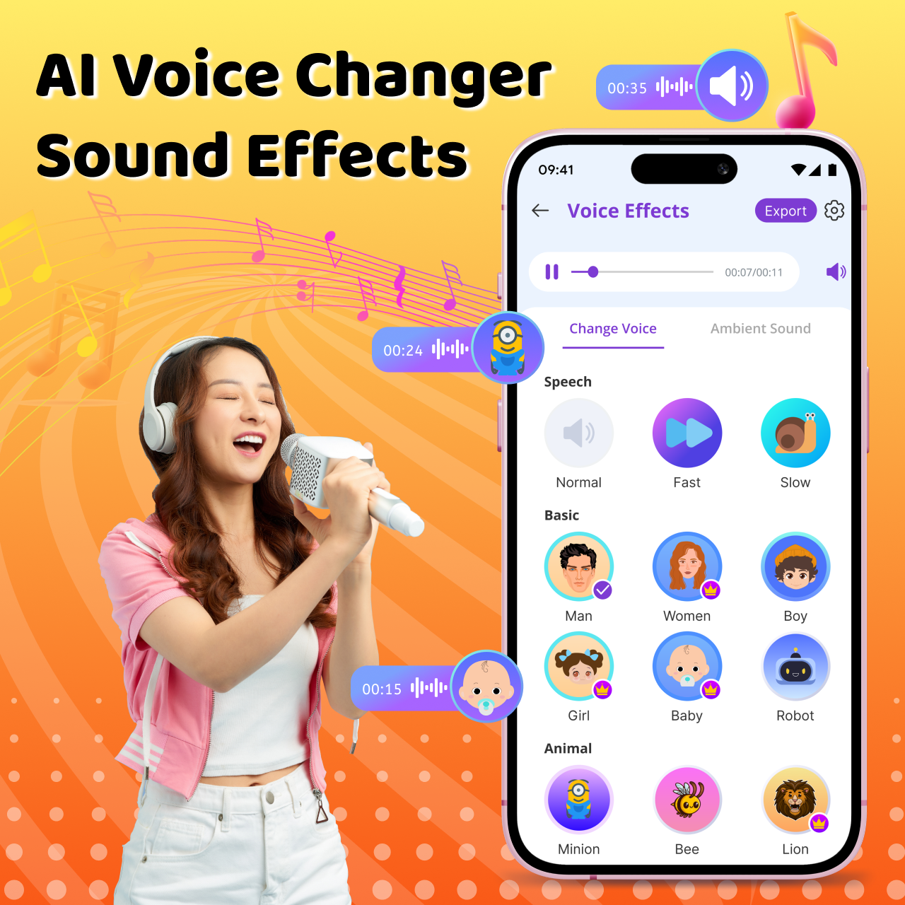 AI Voice Changer Sound Effects Facebook ad: Fun Voice Changer App