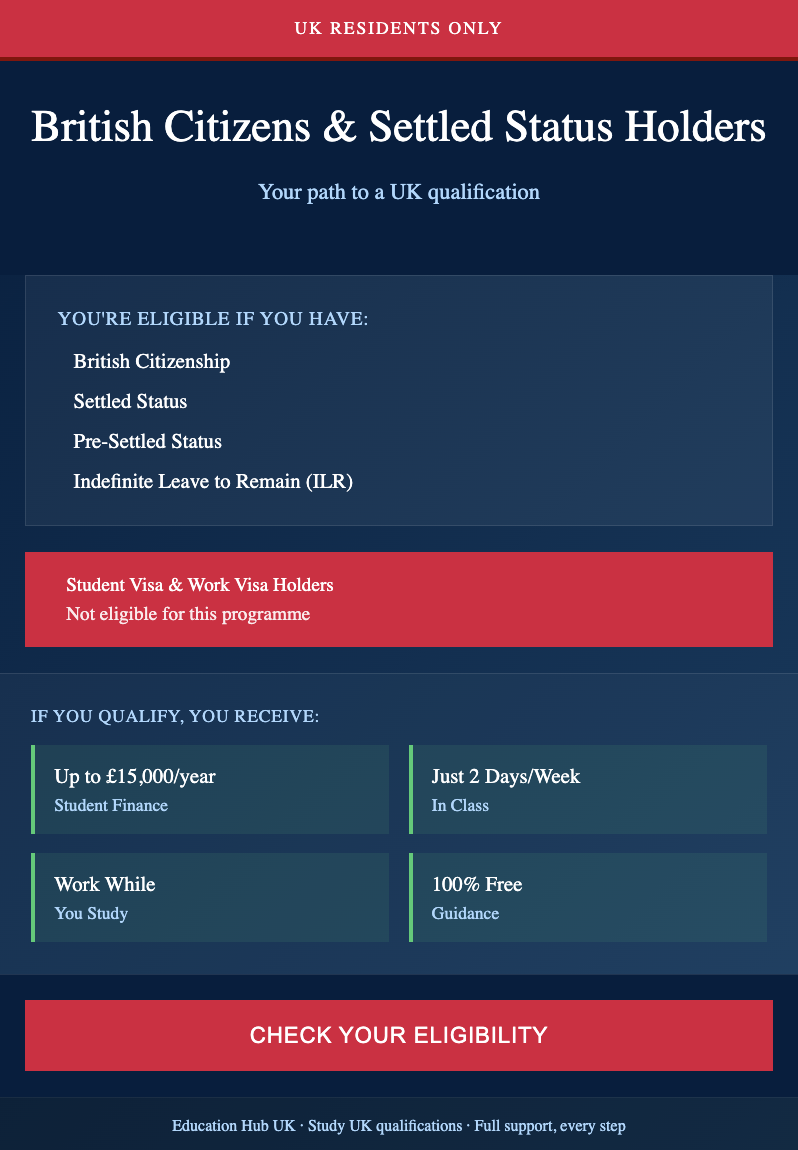 Education Hub UK Facebook ad from Aug 2, 2026