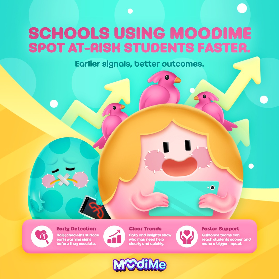 MoodiMe Facebook ad: Schools using MoodiMe spot at-risk students faster.