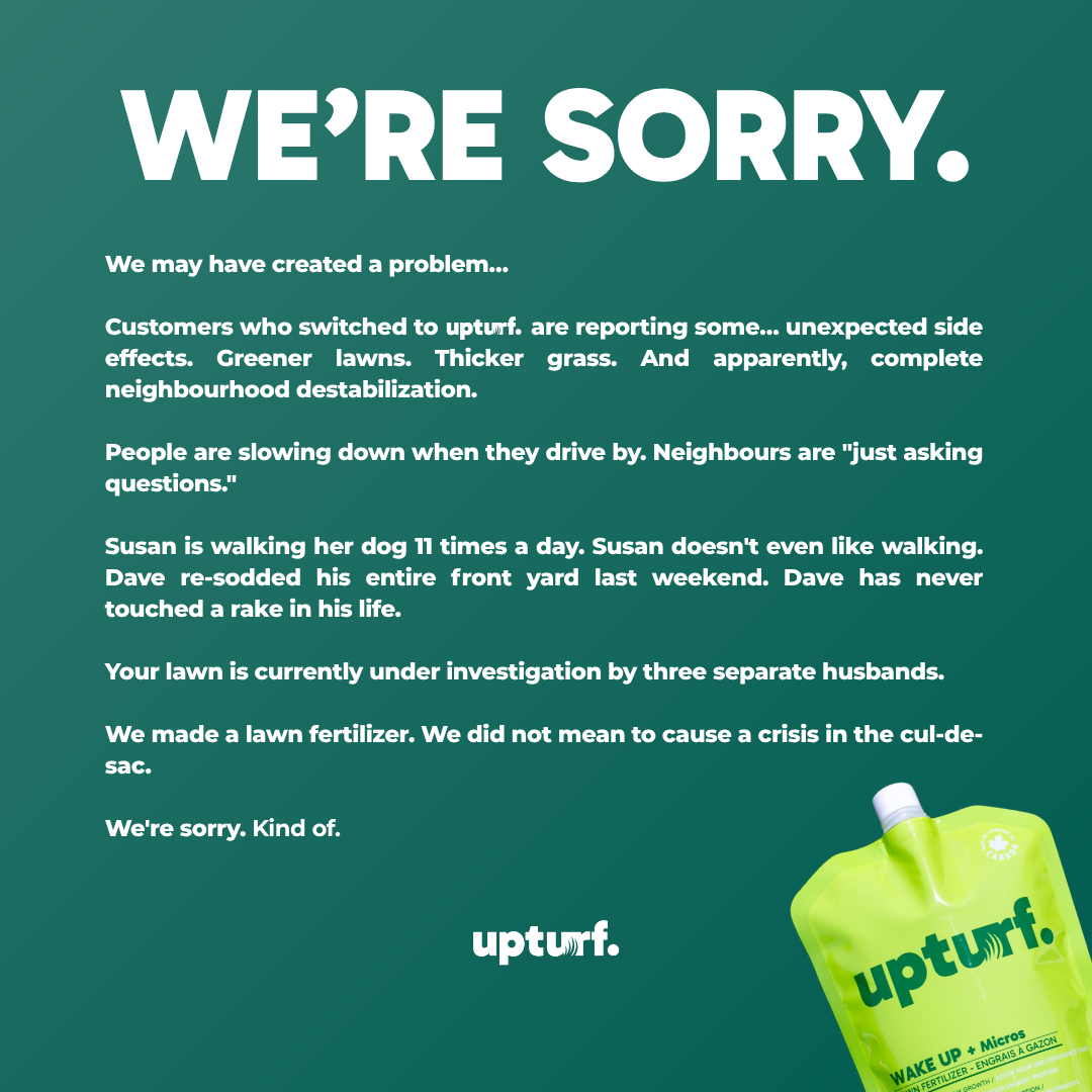 Upturf Facebook ad: No Spreader. No Mess. Done.