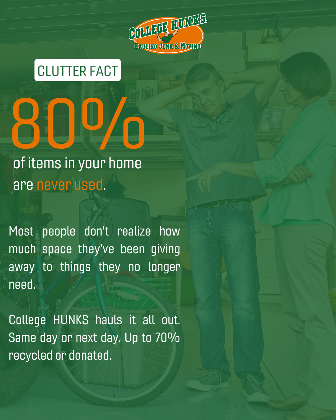 College Hunks Hauling Junk and Moving Facebook ad: Clutter Fact: Reclaim Your Space