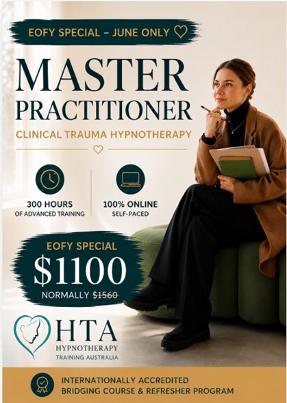 Hypnotherapy Training Australia & Therapy Centre Facebook ad: ***MASTER PRACTITIONER IN CLINICAL HYPNOTHERAPY