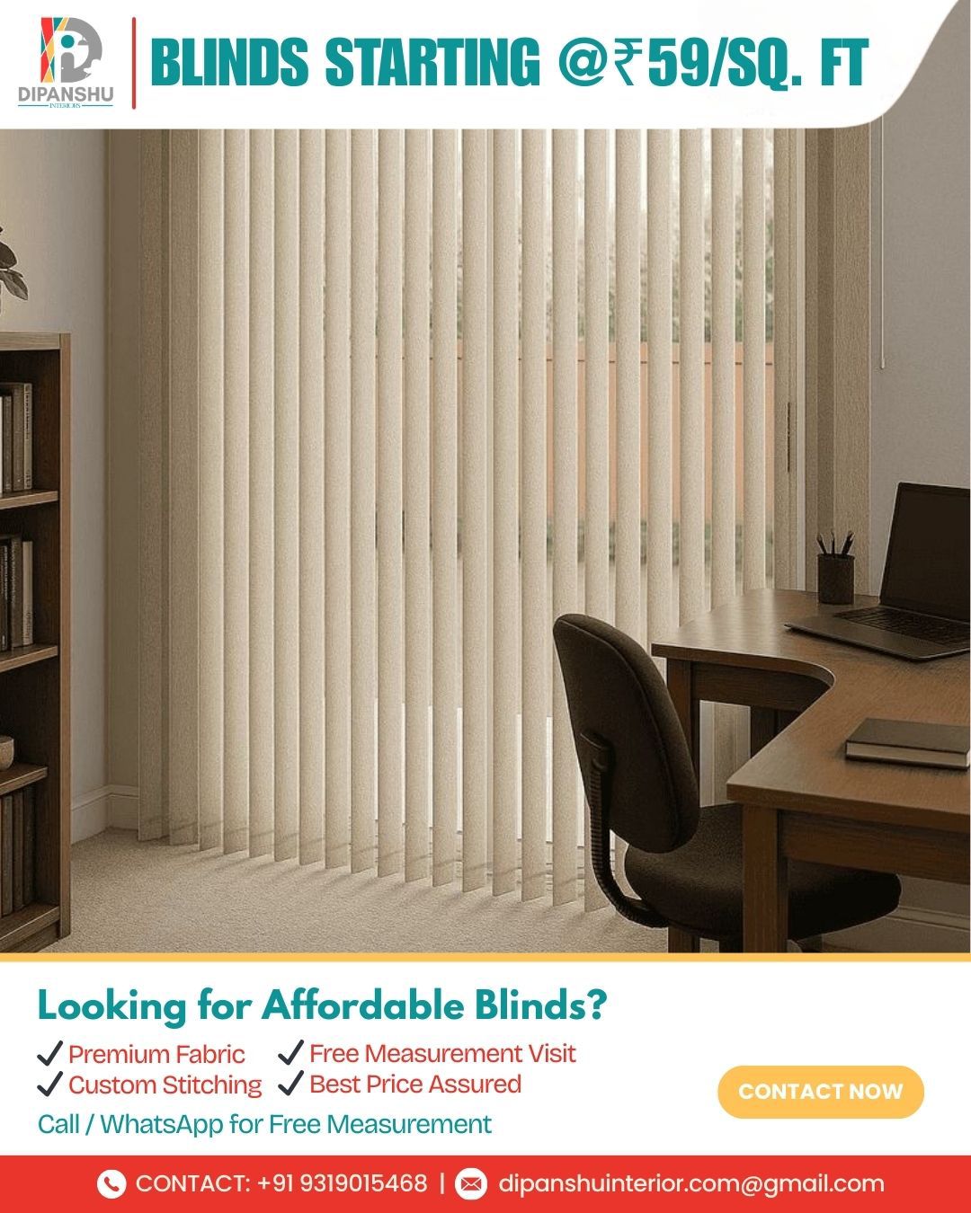 Dipanshu Interiors Facebook ad: Blinds @ Just ₹59/sq.ft