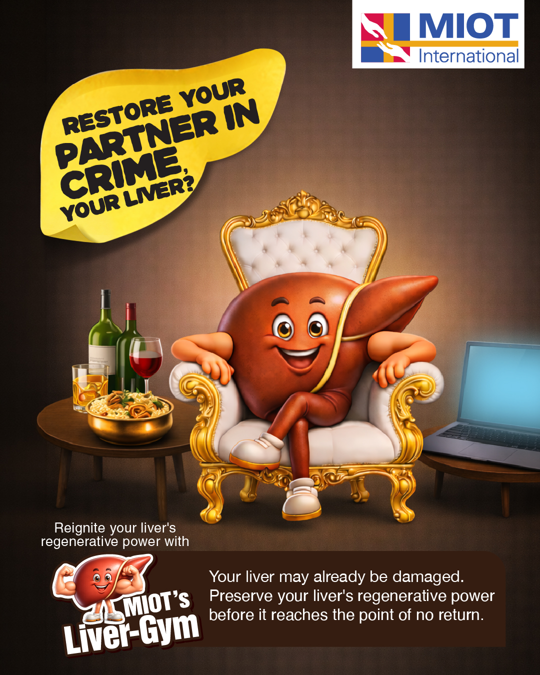 MIOT International Facebook ad: Liver damage often develops silently over time, gradually…