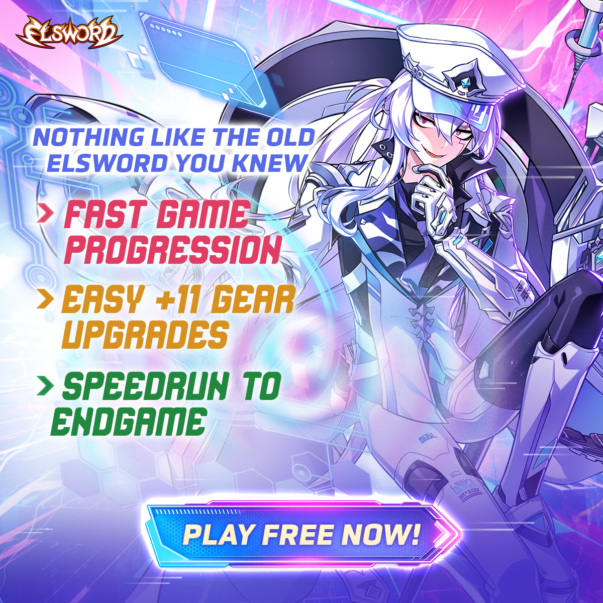 Elsword Facebook ad: Endgame progression without the grinding. Exceed ERP Lv…