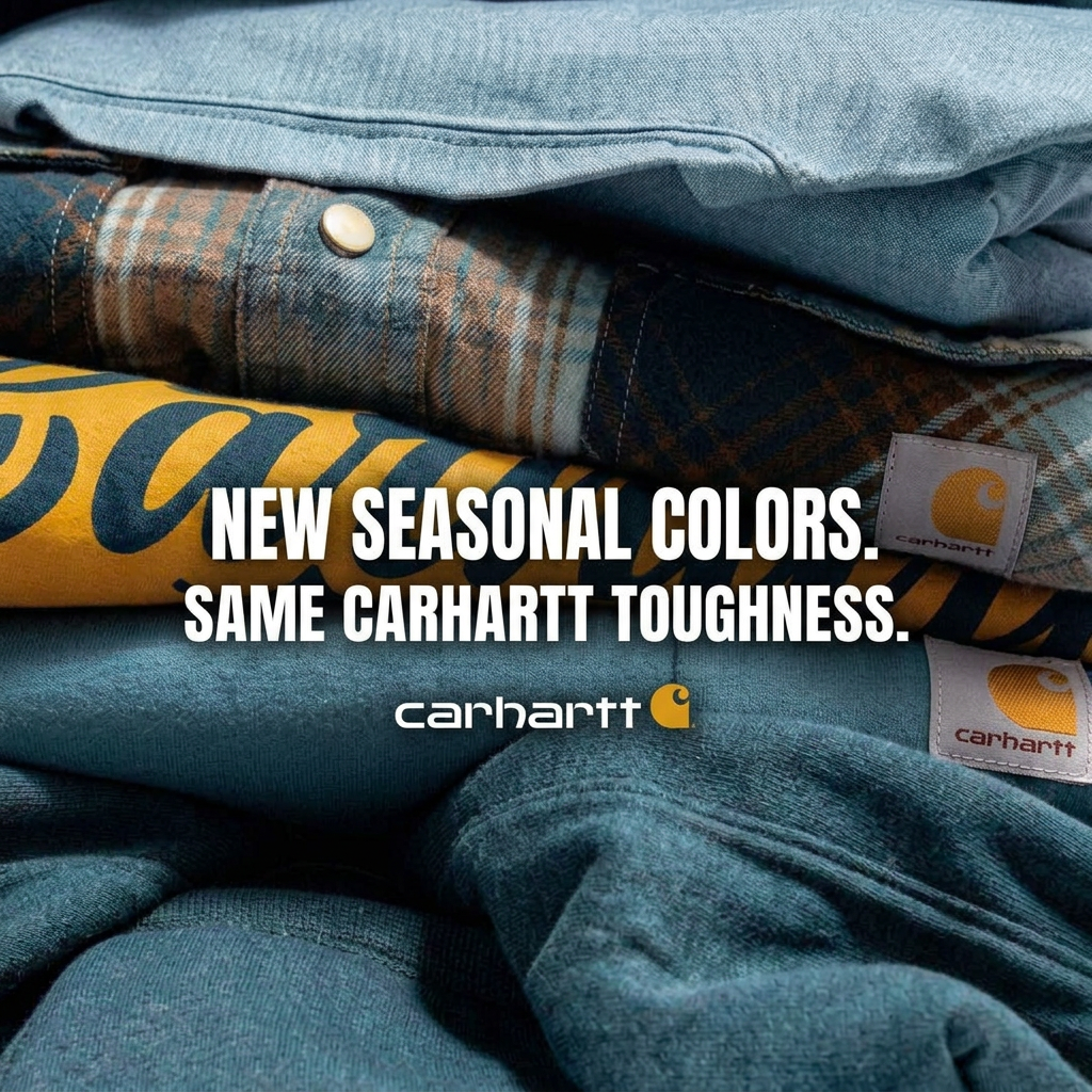 Carhartt Facebook ad: NEW COLORS. SAME PERFORMANCE.