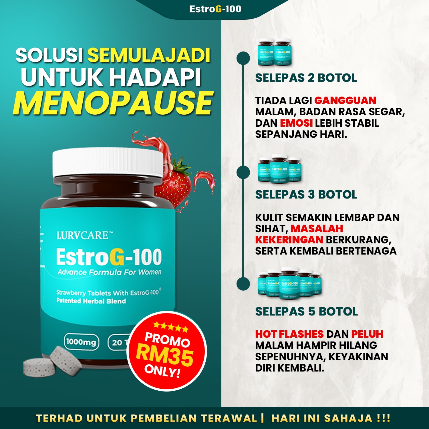EstroG-100 HQ - Malaysia Facebook ad: RM35 UNTUK HARINI SAHAJA!