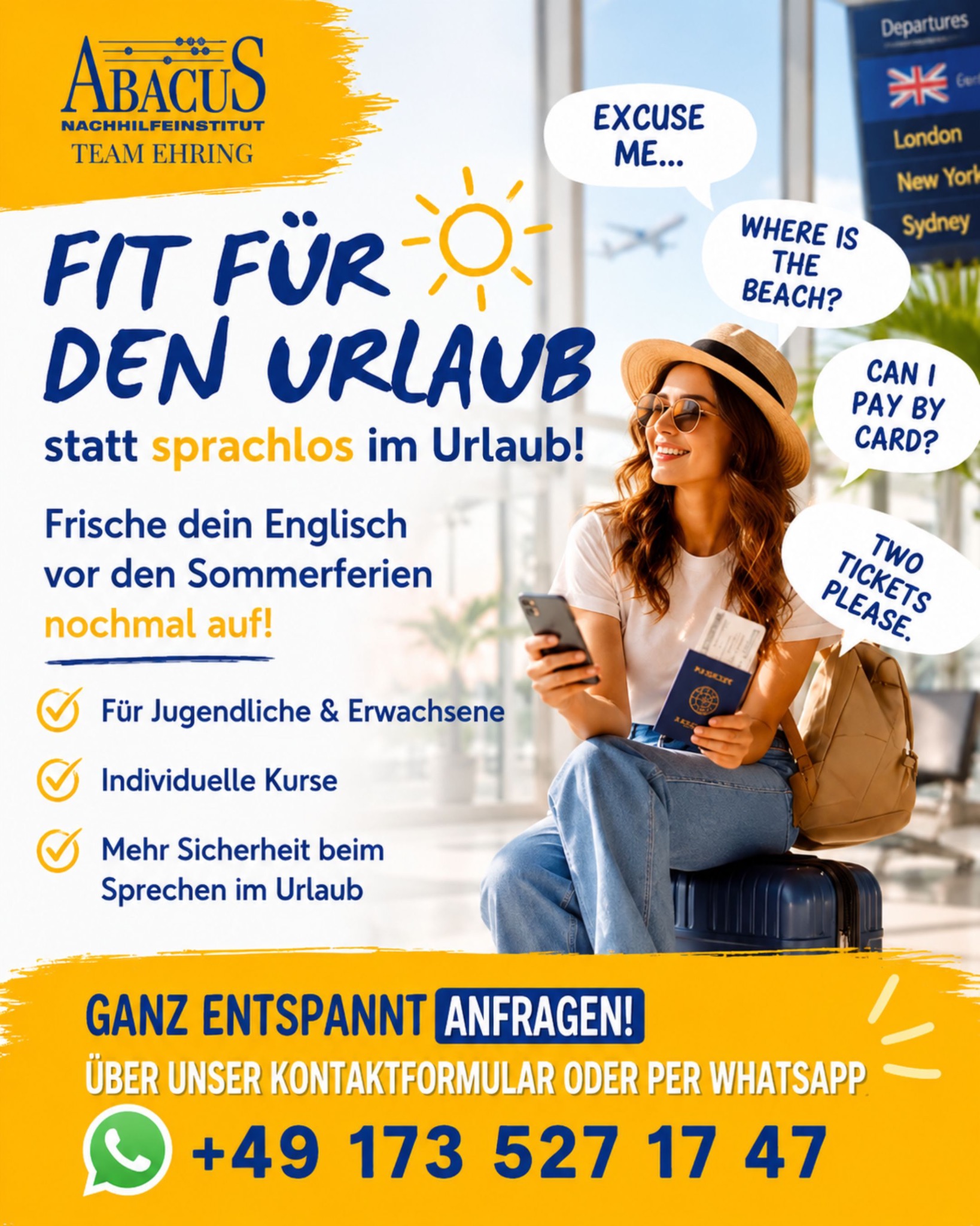 Abacus Nachhilfeinstitut Land Brandenburg Facebook ad: Mach dein Englisch urlaubsfit.