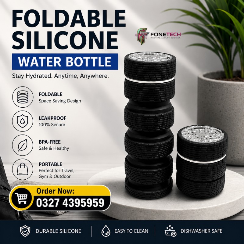 FoneTech Pakistan Facebook ad: Foldable Silicone Water Bottle, Portable Collapsible…