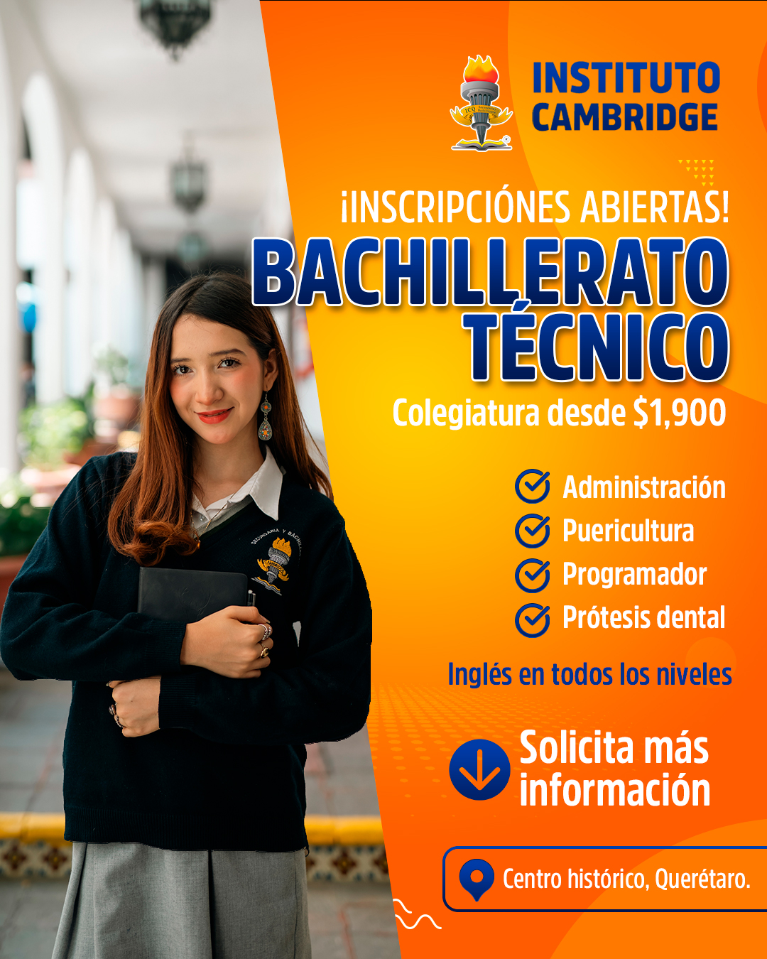 Instituto Cambridge Querétaro Facebook ad: Solicita información Express