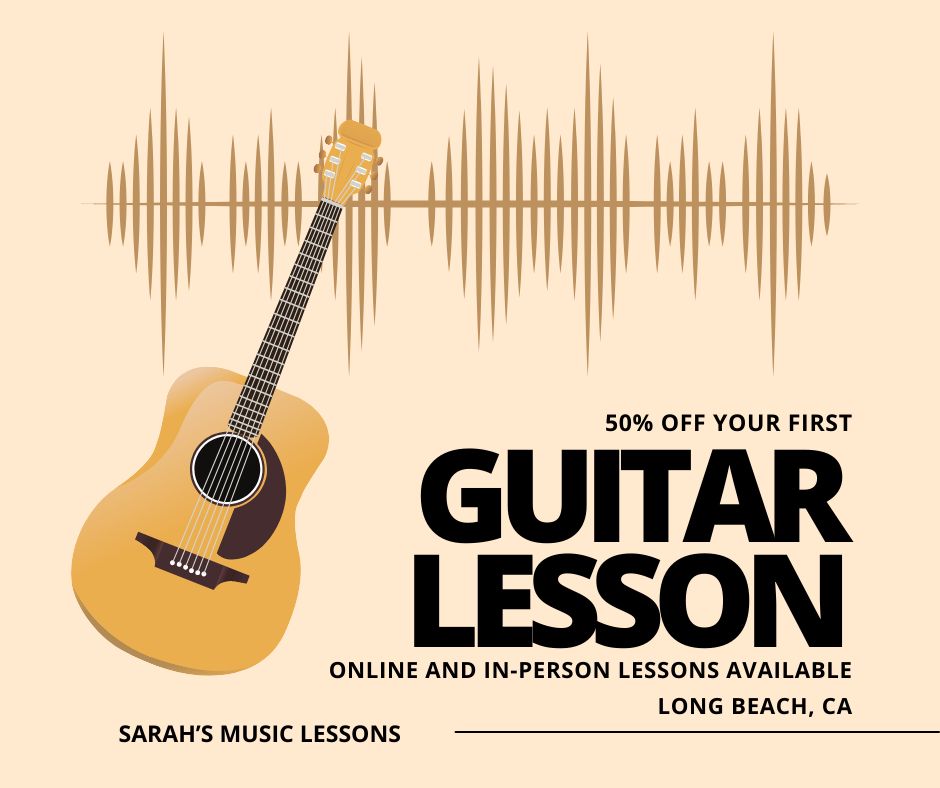Sarah's Music Lessons Facebook ad: Now enrolling students for guitar lessons!