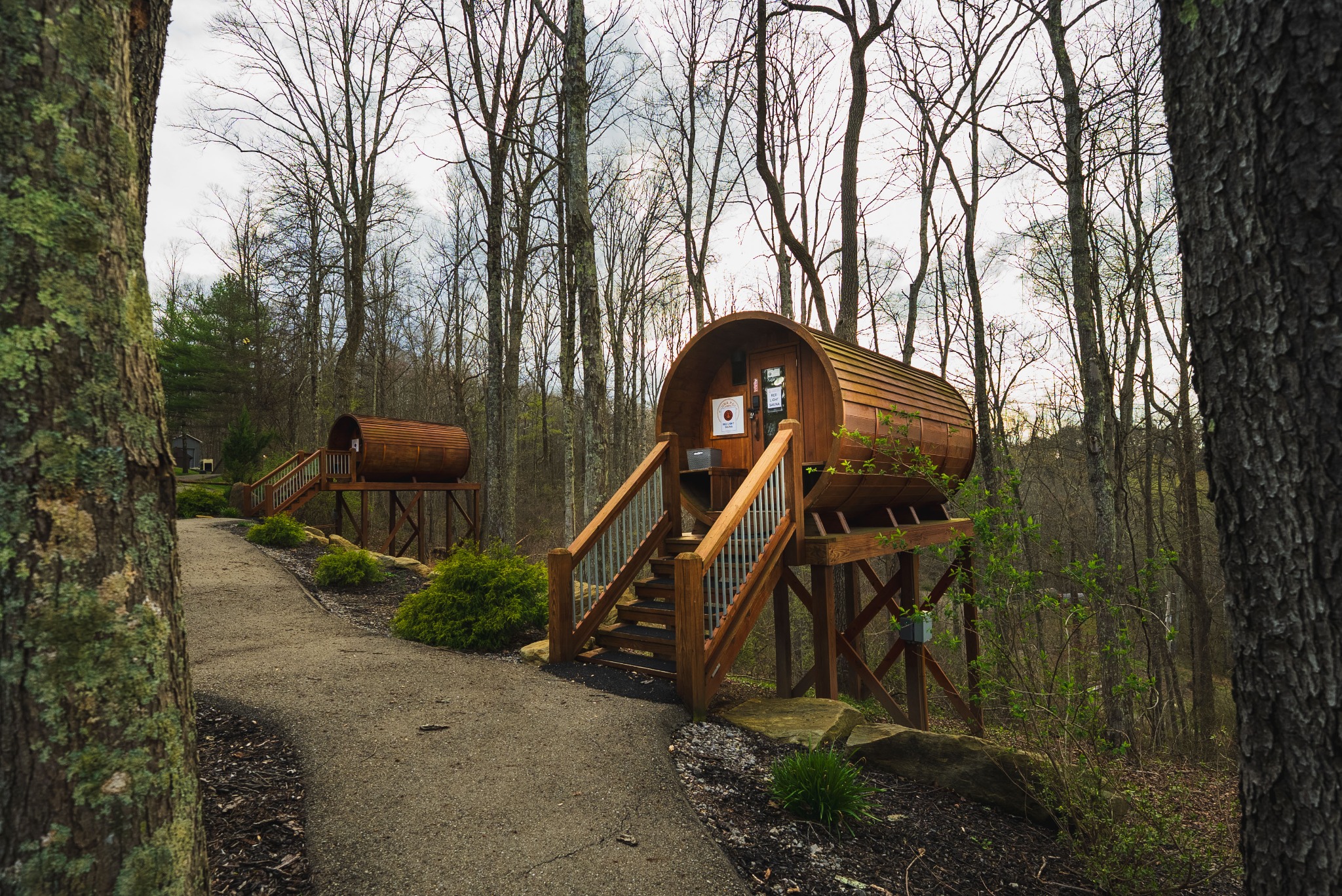 Chalets in Hocking Hills Facebook ad: Step into your own private sauna pod in…
