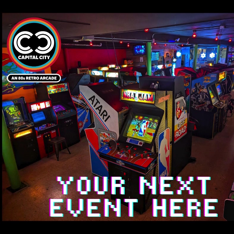 Capital City Arcade Facebook ad: Rent this retro arcade for your next event