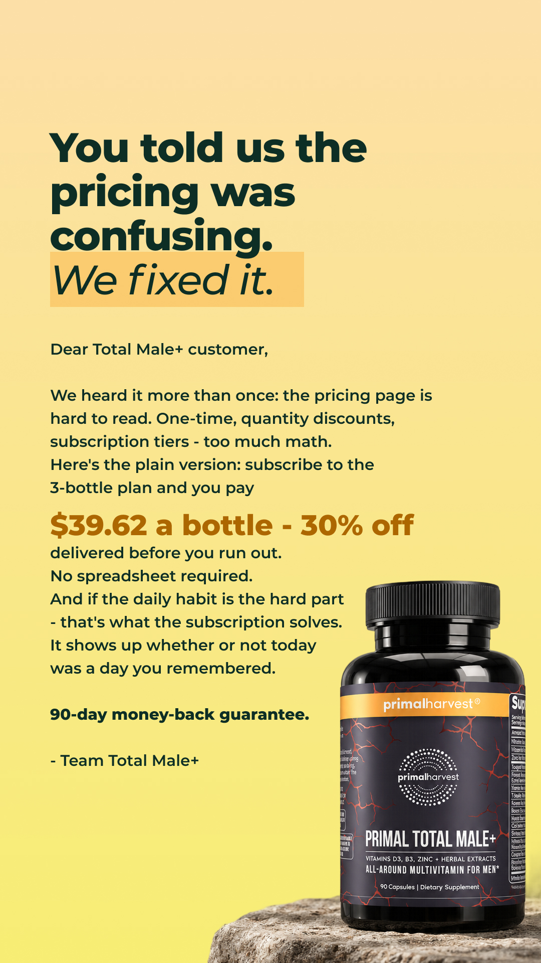 Primal Harvest Facebook ad: You told us the pricing was confusing. We fixed it.