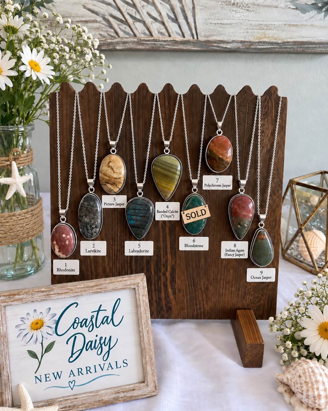 Sonja Townsend Boostrom Facebook ad: Coastal Daisy Natural Stone Necklaces