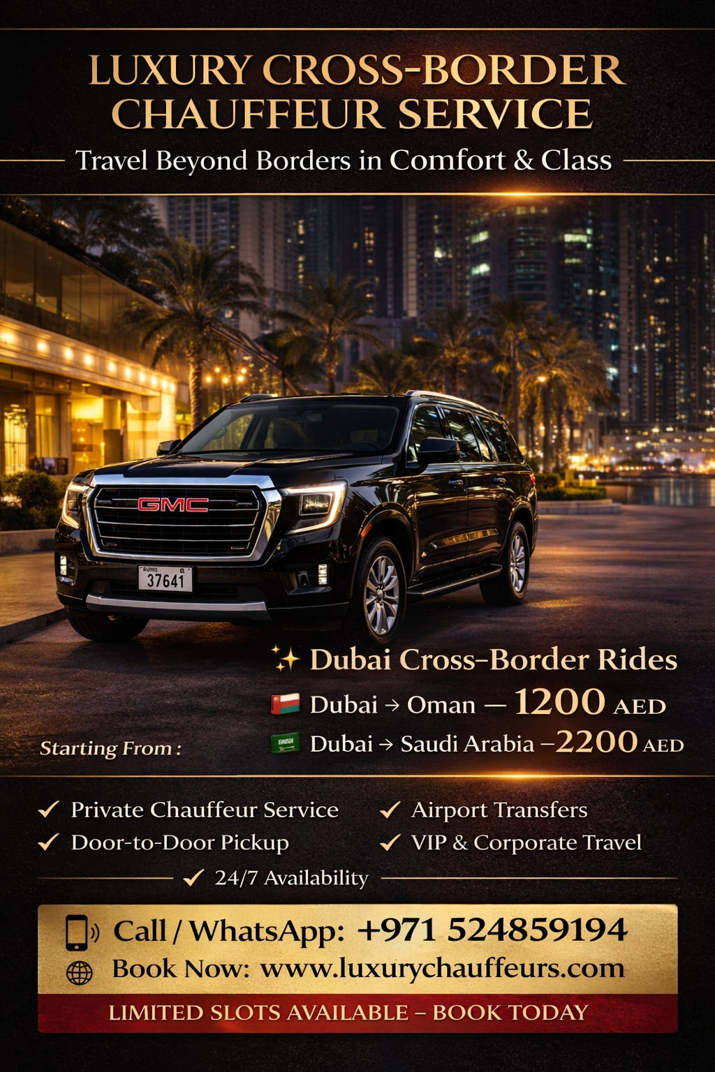 Luxury Chauffeurs UAE Facebook ad: Planning a Cross-Border Ride from Dubai?