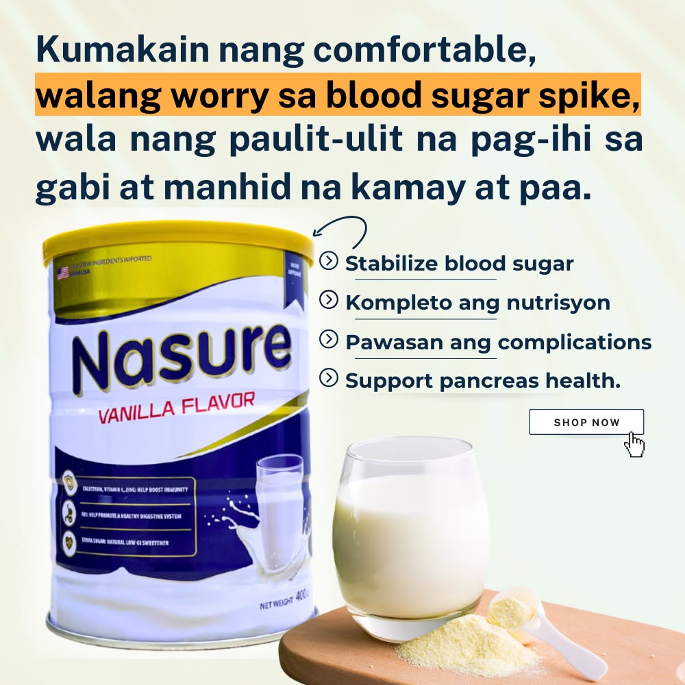 Nasure - Colostrum Milk Facebook ad: Kumakain nang comfortable, walang worry sa blood sugar…
