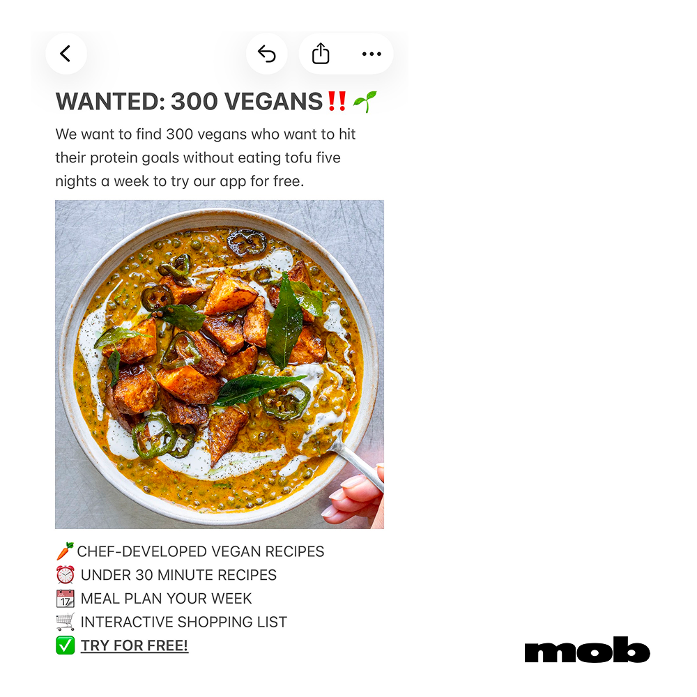 Mob Facebook ad: Try Mob for free