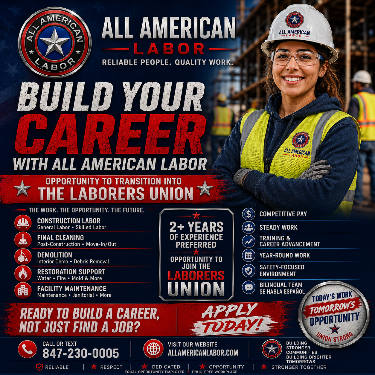 All American Labor Facebook ad: We’re hiring reliable workers for immediate openings.
