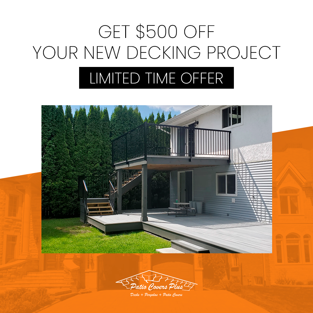 Plus Construction Decks, Pergolas & Patio Covers Facebook ad: Get $500 OFF Your New Deck!