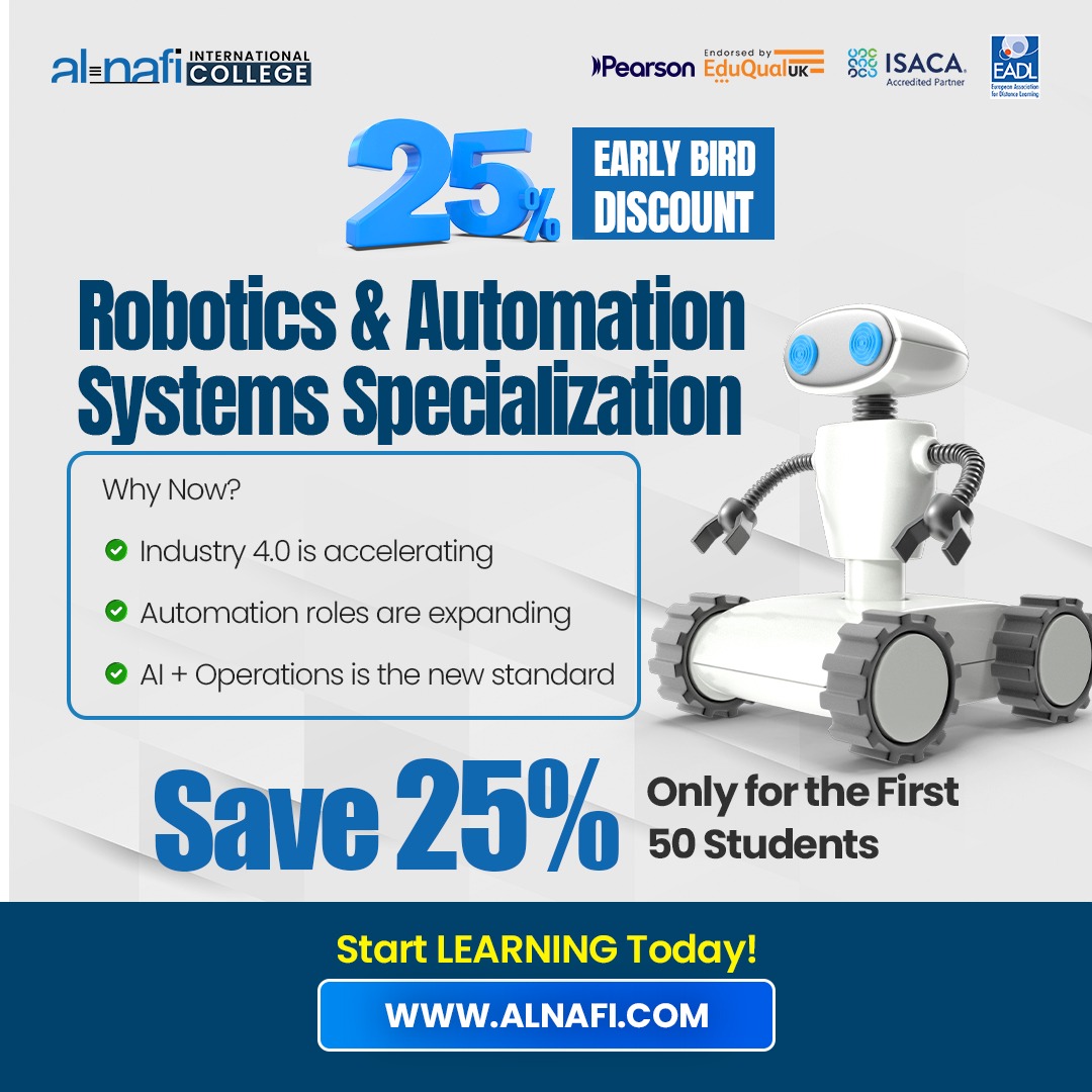 Al Nafi International College Facebook ad: Save 25%, Robotics Specialization