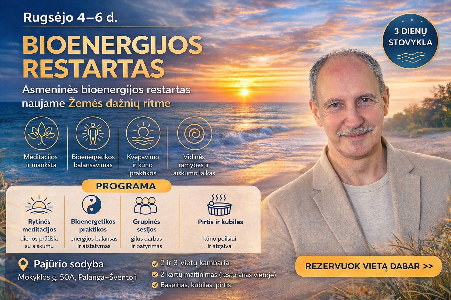 Netradicinė terapija Facebook ad: Meditacijos stovykla prie jūros Asmeninės bioenergijos…