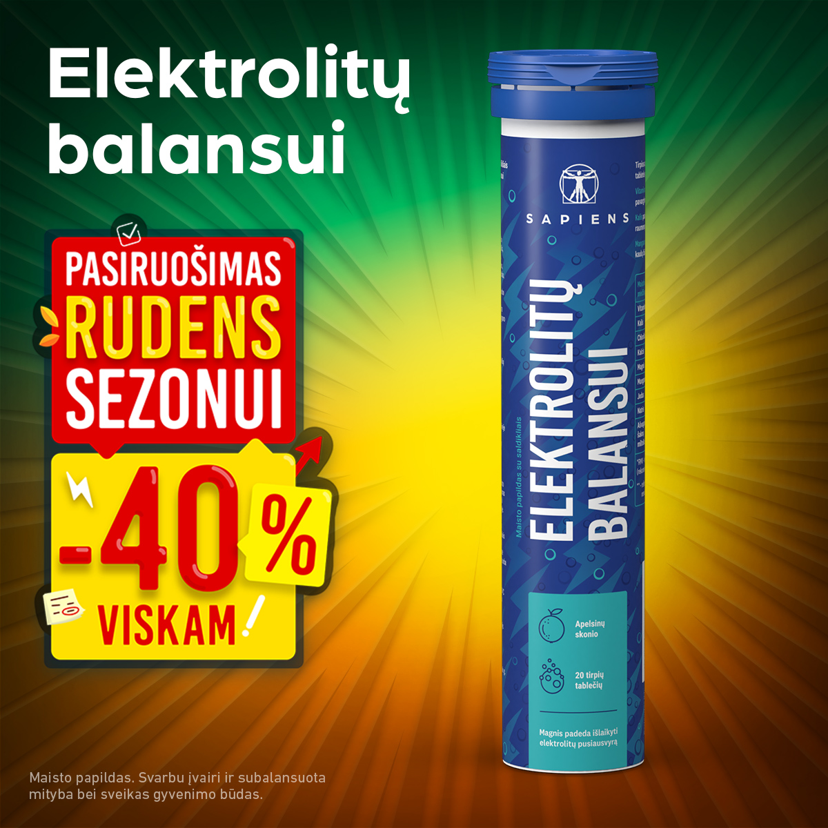 Sapiens Facebook ad: ELEKTROLITŲ BALANSUI -40%