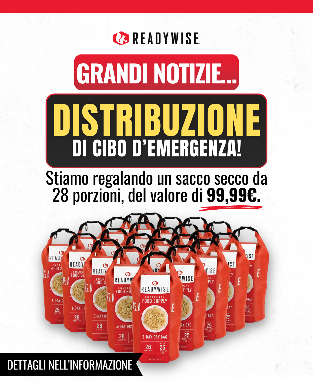 ReadyWise Italia Facebook ad: CONCORSO GRATUITO - Kit Alimentare di Emergenza