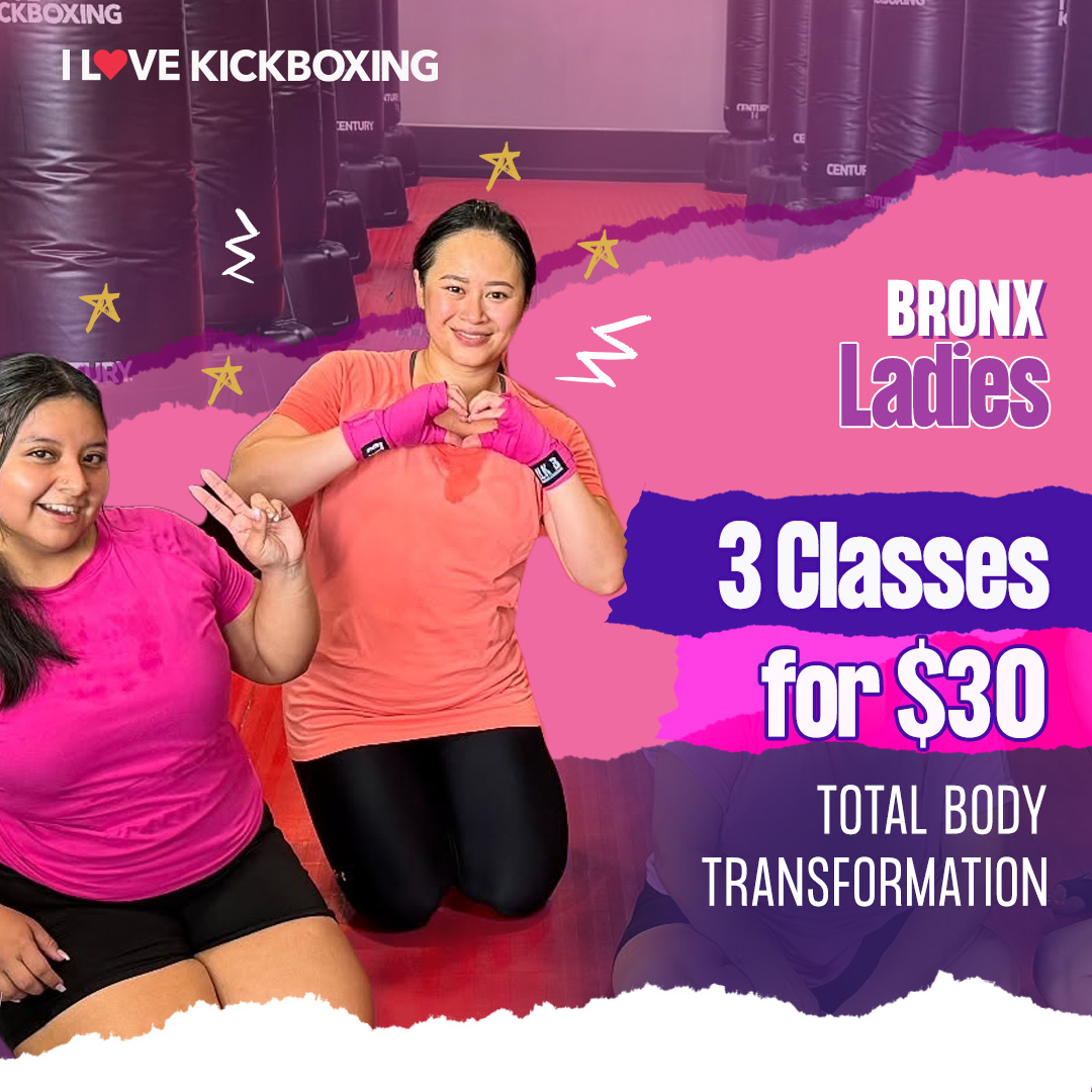 ILoveKickboxing Pelham Bay. NY Facebook ad: Try 3 Kickboxing Classes for $30