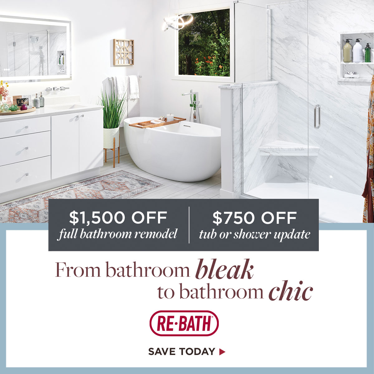 Re-Bath Facebook ad: Get $1,500 Off Your Full Bathroom Remodel