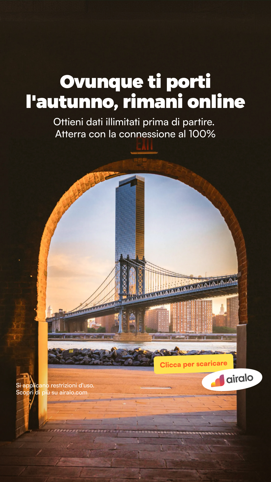Airalo Global eSIM Store Facebook ad: Vai lontano. Rimani online.