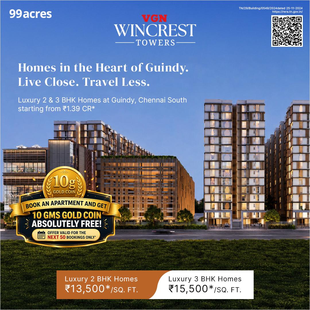 99acres-Chennai Recommended Facebook ad: 2 & 3 BHK starting ₹ 1.39 Cr.* Onwards at Guindy