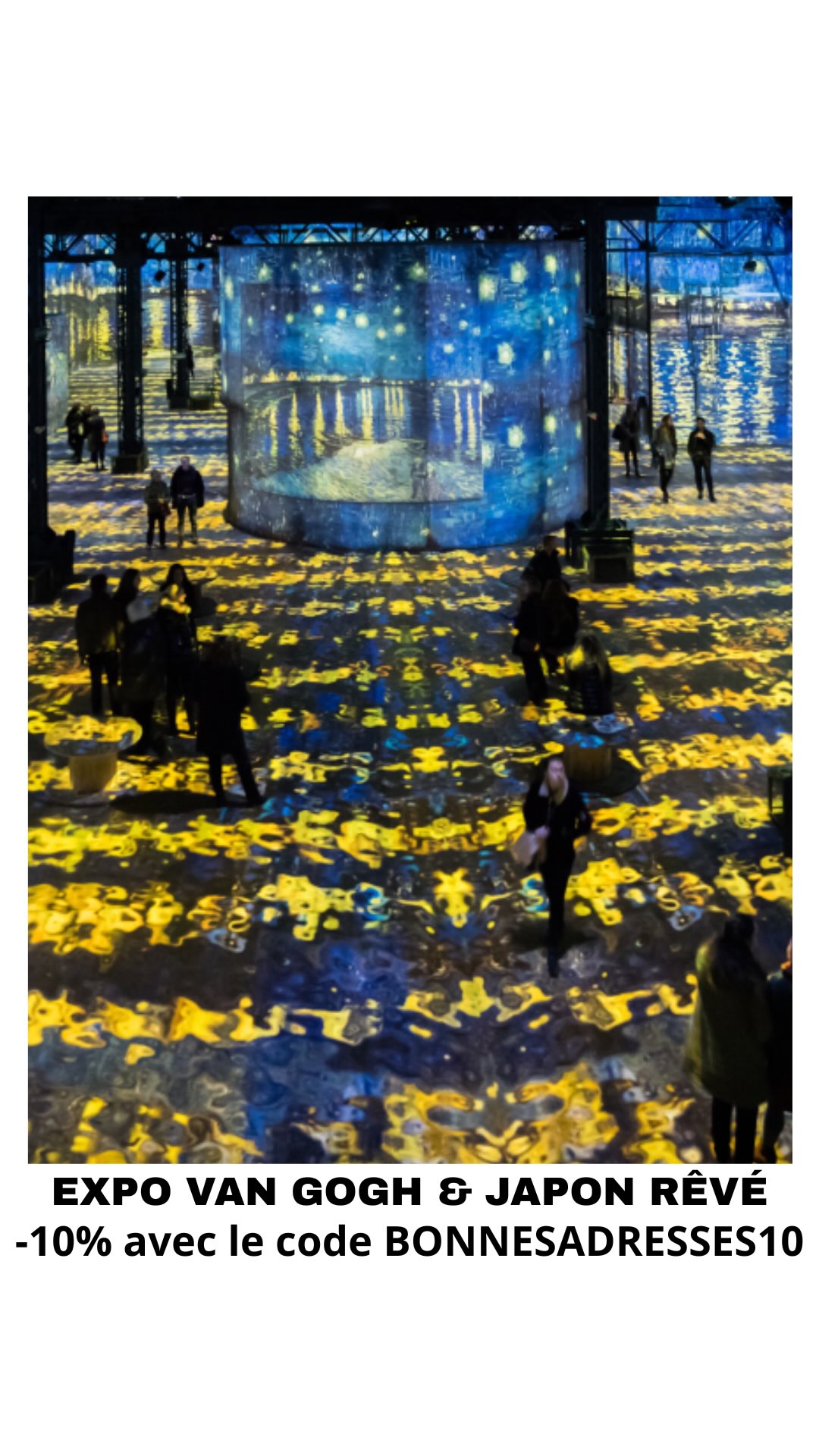 Atelier des Lumières Facebook ad: -10% avec le code BONNESADRESSES10 via mon lien…