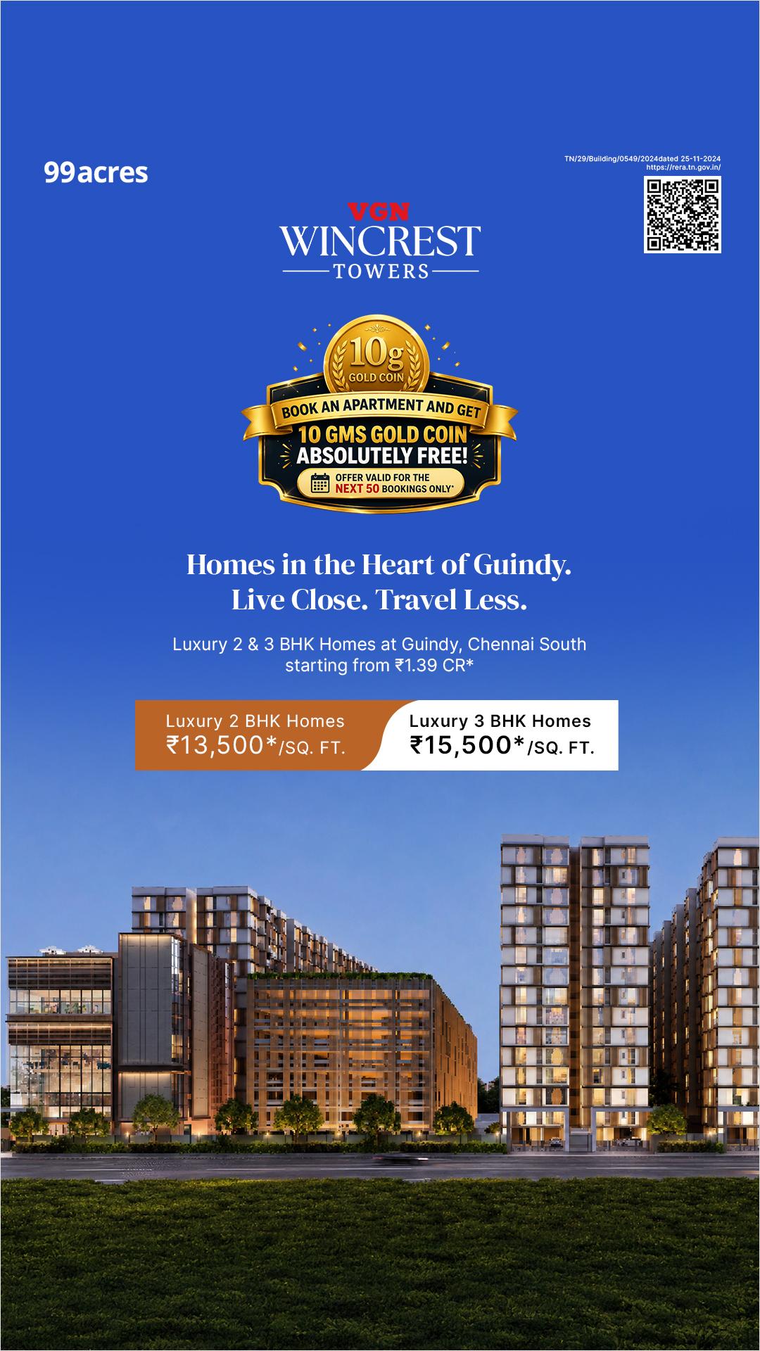 99acres-Chennai Recommended Facebook ad: 2 & 3 BHK starting ₹ 1.39 Cr.* Onwards at Guindy