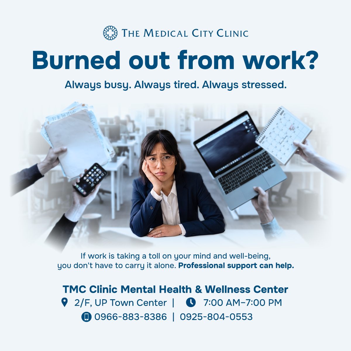 The Medical City Clinic Facebook ad: Work can get overwhelming, but you don’t have…