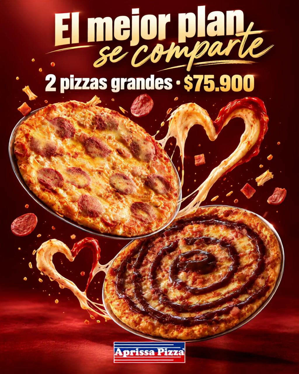 AprissaPizza Facebook ad: 2 pizzas grandes, hasta 4 sabores