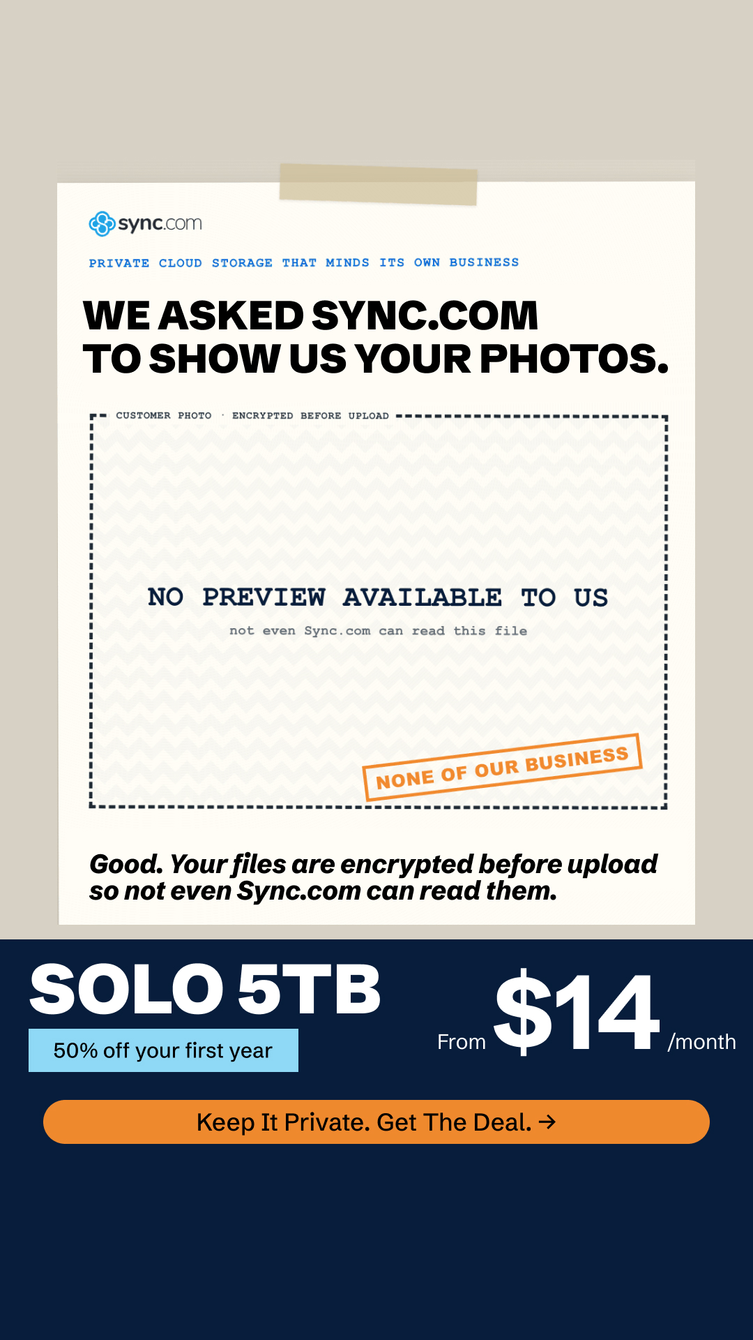 Sync.com Facebook ad from Jul 30, 2026