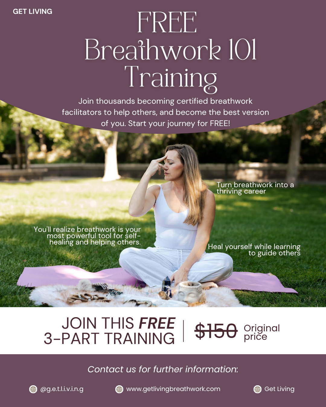 Get Living Facebook ad: Unlock Your Calling. Become a Certified Breathwork…