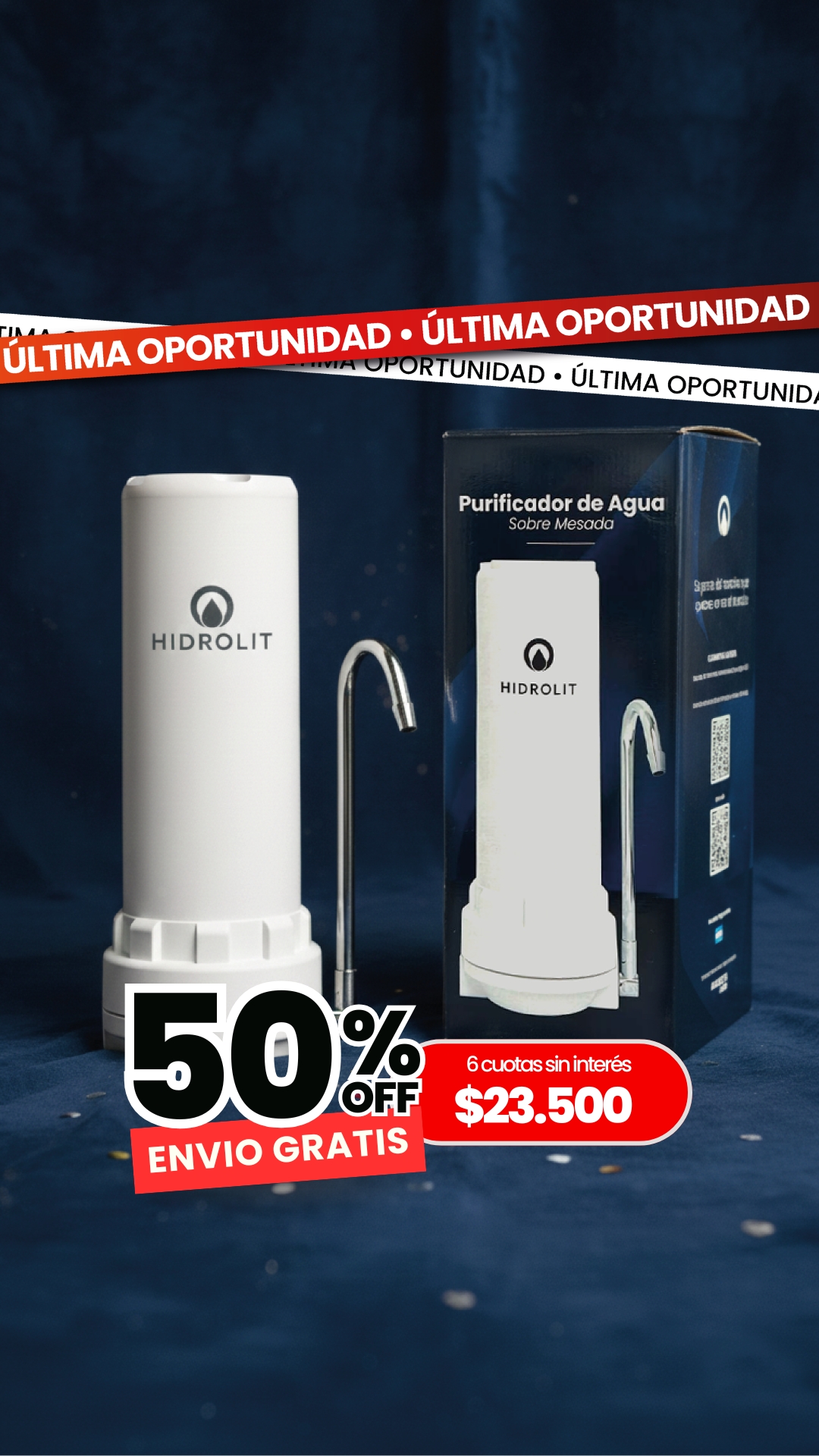 Hidrolit Facebook ad: Purificador de Agua Hidrolit | 50% OFF