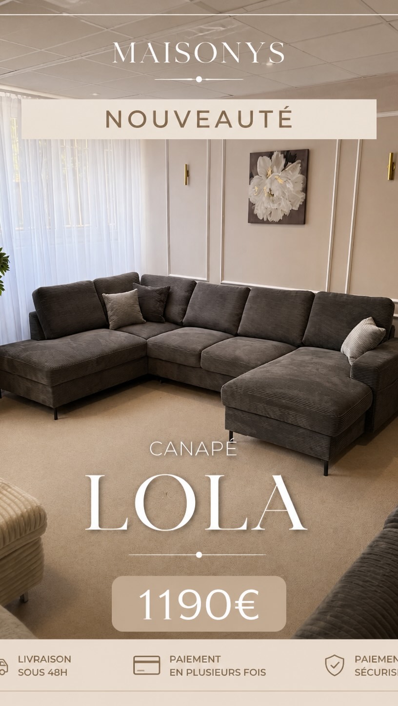 Maison Oz Literie - Ile de France Facebook ad: Le canapé Lola U est en promotion!