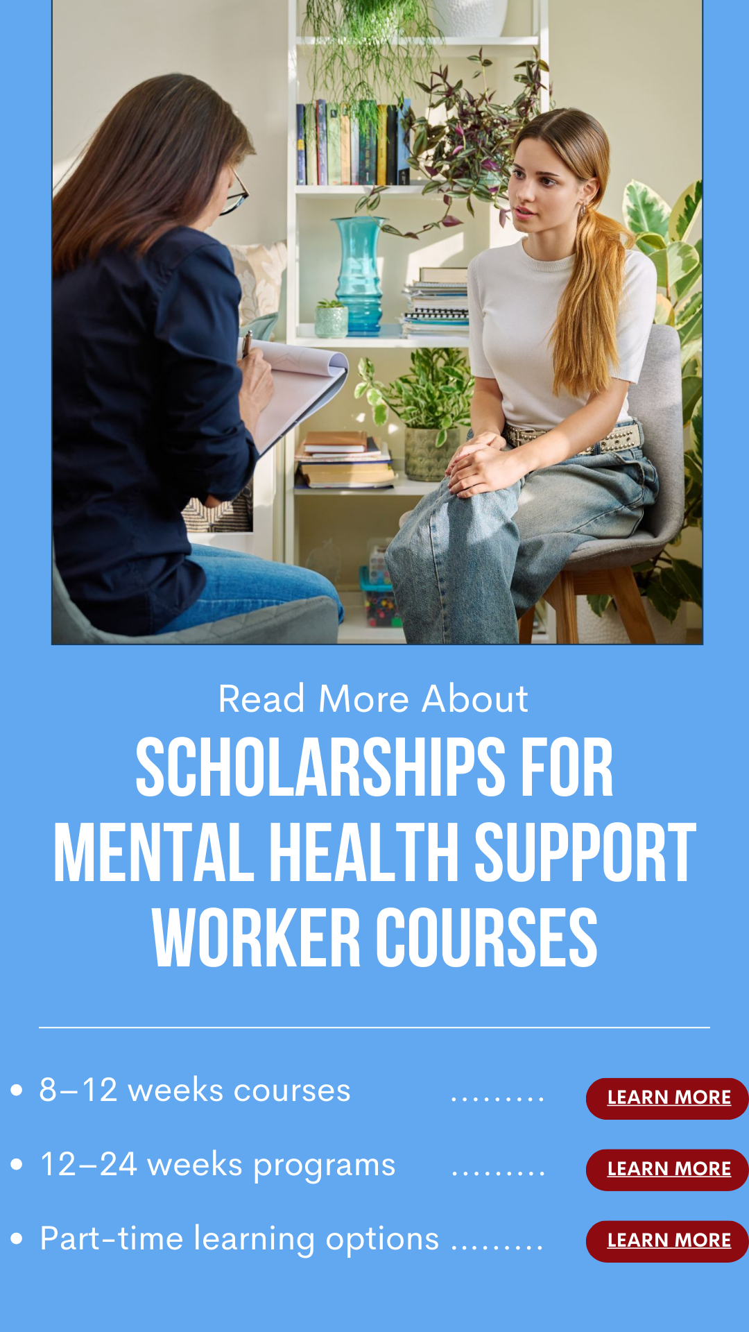 Global EduLife Facebook ad: Learn About Mental Health Support Worker Courses