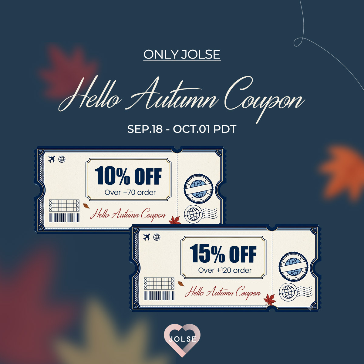 Jolse Facebook ad: Autumn Coupon Sale: Up to 15% OFF