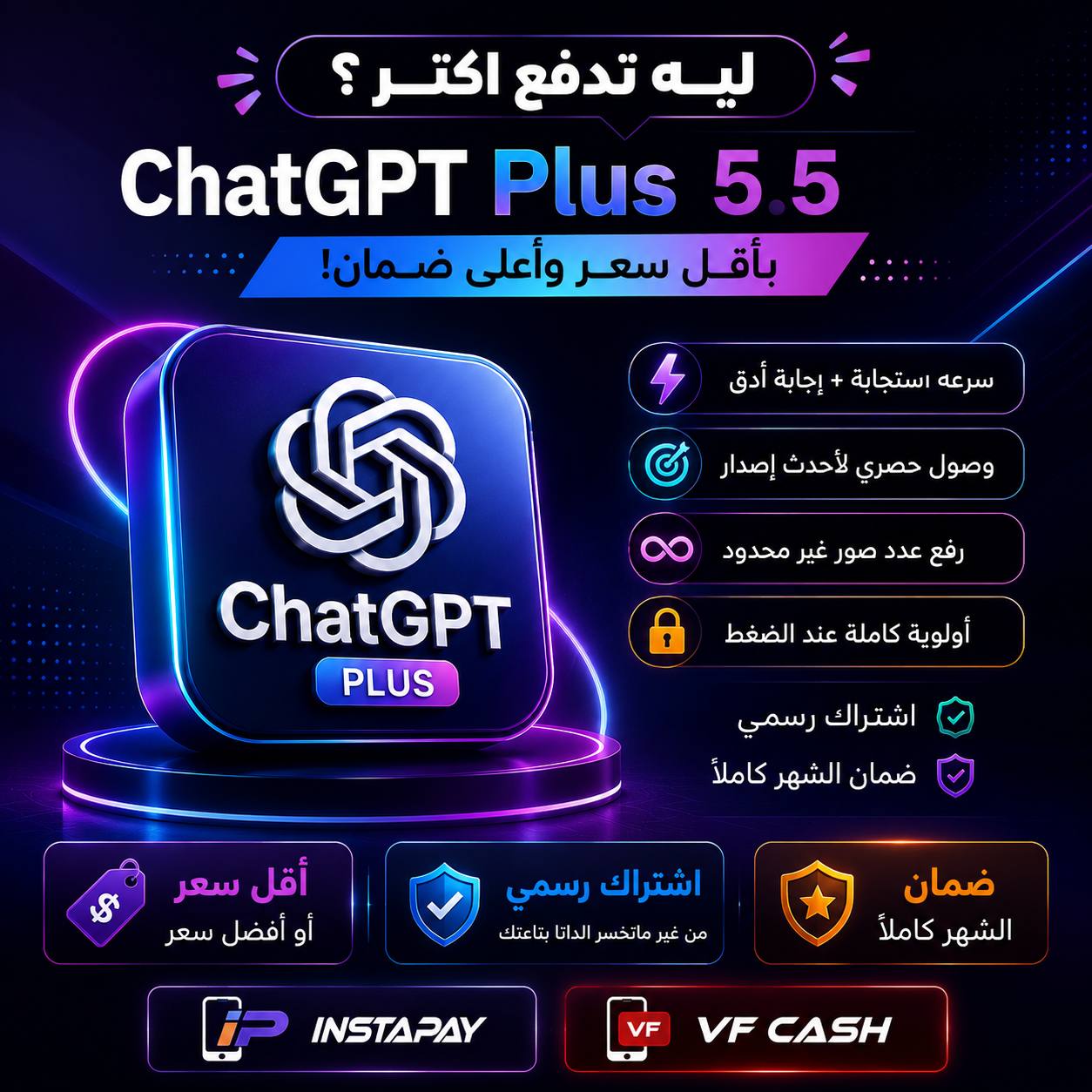 Service - Hubs Facebook ad: اشتراك ChatGPT Plus 250 جنيه فقط